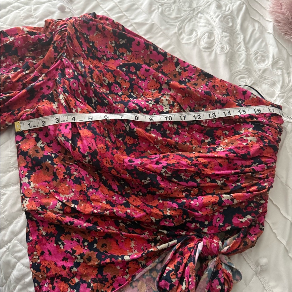 Amanda Uprichard Bexley One Shoulder Top Bloomessence Floral Large Ruched Knot - Picture 7 of 10